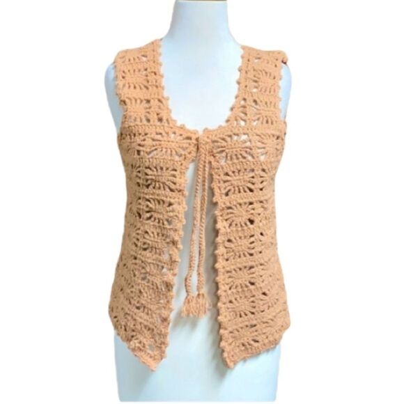 Vintage Blush/Salmon Crochet Vest - Picture 1 of 4